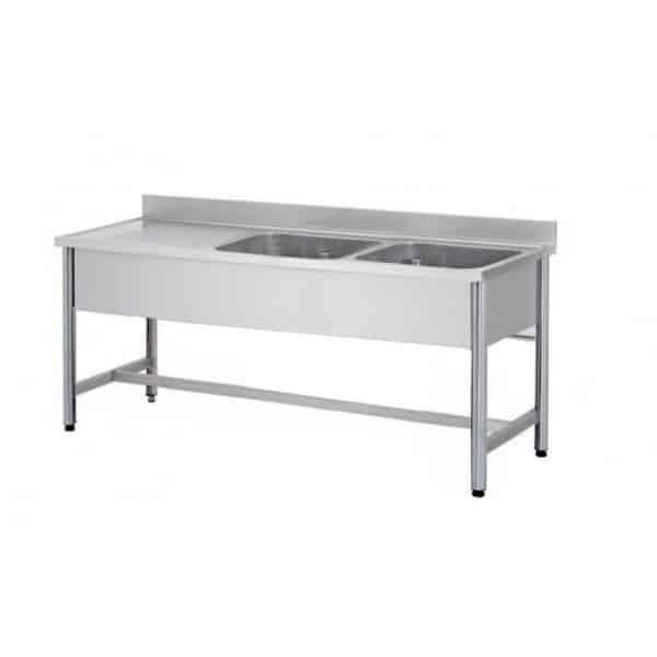 Plonge démontable sur pieds ronds sans étagère inox ferritique 2 bacs à droite dimension bac: L 400 x P 400 x H 250 mm (Longueur, mm: 1600 - Réf F-DRP_0