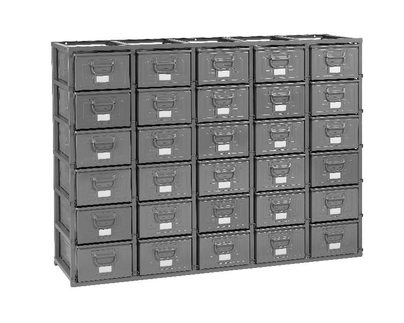 Rack de rangement 30 postes avec caisses métalliques vernies 27 litres_0