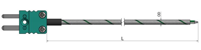 Thermocouple filaire Soie de verre (SDV/SDV/Tresse inox) - Type K, J, N, T - Sortie connecteur - TC51_0