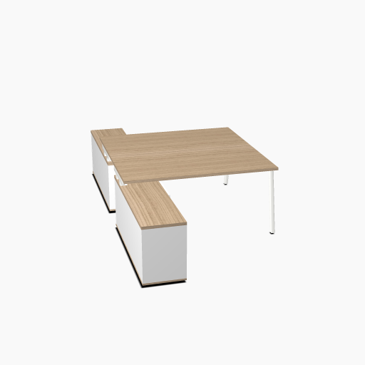 Bureau bench 2 postes avec meuble retour intégré OGI M - plateau 80 cm - piètement trapèze - longueur 160 ou 180 cm - Marque MDD_0