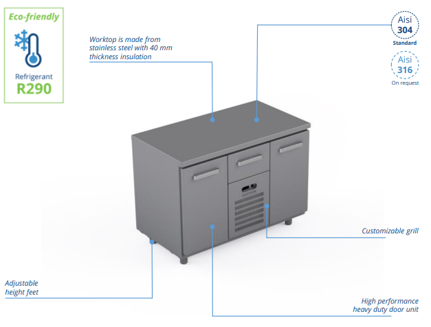 Comptoir réfrigéré en acier inoxydable - 1200 × 660 × 900 mm - CST-12-101_0