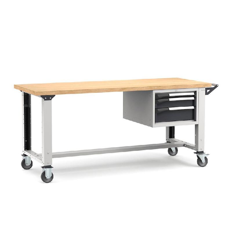 Établi roulant plateau bois L.2000 mm et pieds réglables + bloc 3 Tiroirs NOVALP_0