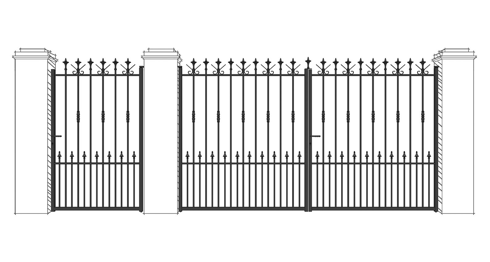 Portail Majorque - Pointe, Bague, Fers de Lance, Volute - Ossature Tube 35x35x2 - Fer Plat 35x8_0