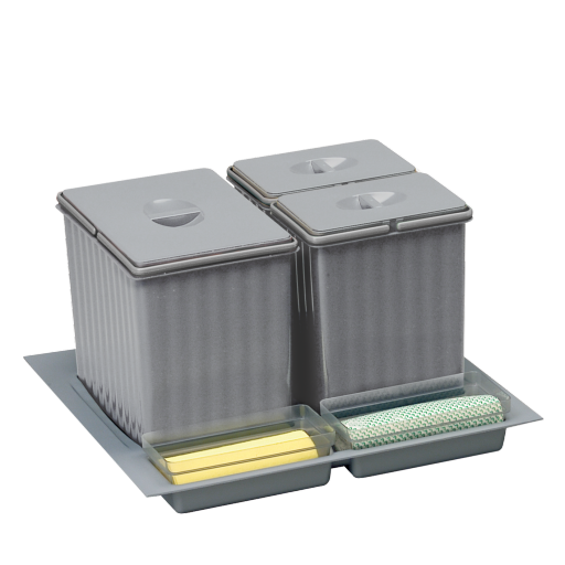 Poubelle tri sélectif 14L + 2x6.5L gris - MSA - Collecteur pour tiroir sous évier, capacité 27L_0