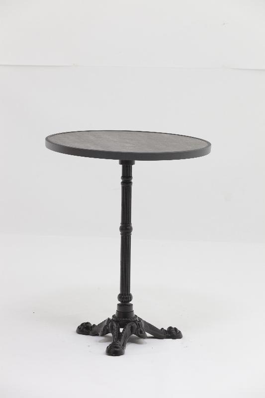 Table de terrasse ronde Monceau - plateau céramique gris - piétement fonte style pattes de lion_0