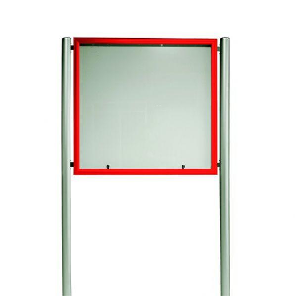 Vitrine extérieure éclairée Rolléco - cadre rouge sur pied à sceller - 9 x A4 - 2 serrures_0