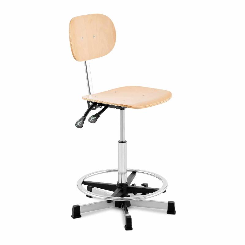 Chaise de travail réglable en hauteur 550-800 mm - 120 kg - Chrome et bois - Modèle 14_0007877_0