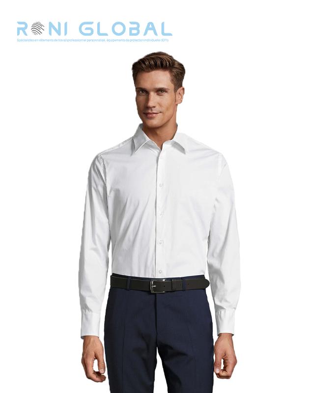 Chemise homme stretch manches longues en coton/élasthanne - Coupe ajustée - BRIGHTON SOL'S_0