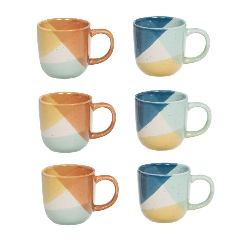 Coffret de 6 tasses Graphi 18 cl -  18.00 cl Multicolore Rond Grès Table Passion 10.00x7.00 cm - multicolore Grès 3106232282874_0