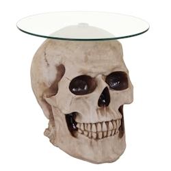 Décoshop26 - Table d'appoint Crâne HWC-A19, table en verre Table de salon Table basse Table basse, Polyresin Rond Ø55cm Nature 04_0005048 - 3000133_0