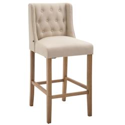 Décoshop26 - Tabouret de bar style classique en tissu crème dossier capitonné et pieds en bois clair 10_0000998 - 3000714669606_0
