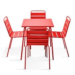 Oviala Business Ensemble table de terrasse et 4 chaises en métal rouge - Oviala - rouge acier 107876_0