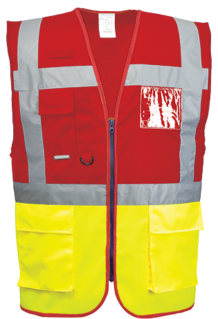 Gilet executive Paris jaune rouge C276 - XL - certifié CE avec bandes réfléchissantes et 7 poches_0