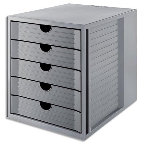 Module de classement Han Systembox Karma - 5 tiroirs - PS recyclé - Label Ange Bleu - 27,5x32x33 cm - Gris_0