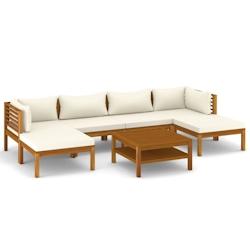 Helloshop26 - Salon de jardin meuble d'extérieur ensemble de mobilier 7 pièces avec coussin crème bois d'acacia solide 02_0017059 - 3000249169602_0