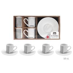 Lot de 12 Lot de 4 Tasses Et Sous Tasses Porcelaine Blanc et Noir - COFFTA036_12_0