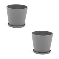 RATTATAN Pot rond Ø38cm en polypropylène avec fibre de verre, soucoupe assortie, léger, résistant, pour intérieur et extérieur LILIUM (2 pièces_0