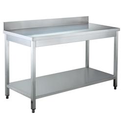 Vaiotec Table de travail EASYLINE / avec étagère de base et rebord surélevé, 600 x 700 mm - inox 10106_0