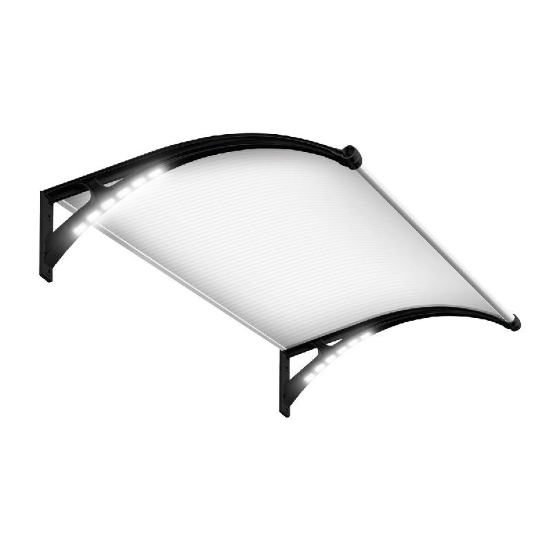 WASABI Marquise Porte Extérieure 150x100cm – Polycarbonate 5,2mm – Supports PP + Fibre de Verre – Lumière Solaire LED – Montage Facile - tra_0