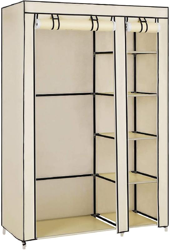 Armoire de rangement penderie vêtements toile beige 175 cm 12_0000195