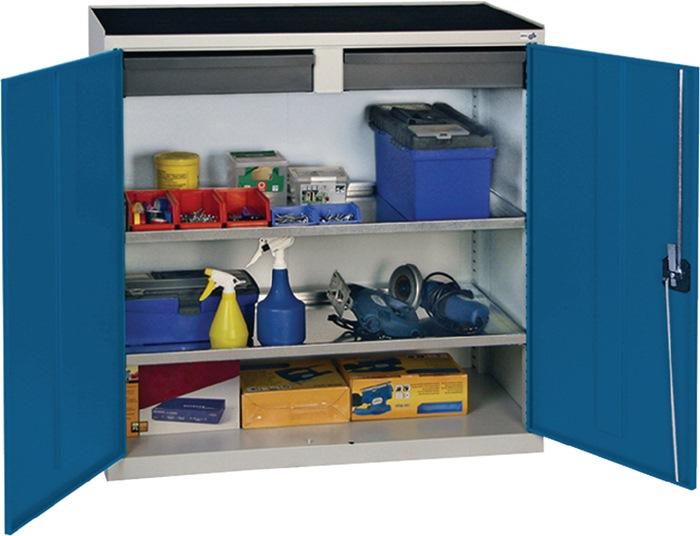 Armoire outillage/Servante de machine H1000xl1000xP500 mm 2 tiroirs, 2 fonds gris clair RAL 7035/bleu gent. RAL 5010 STUMPF_0