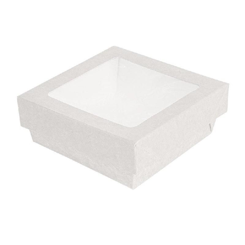 Boite usage froid carton kraft + couv fenêtre 350 cc 10x10x4cm blanc - par 250_0