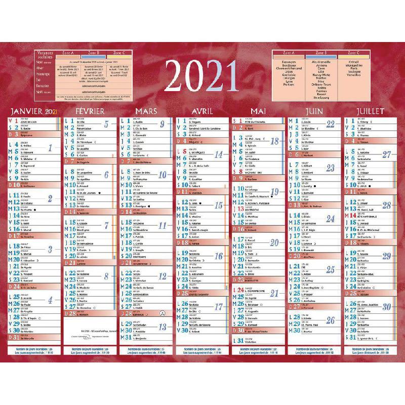CALENDRIER BANCAIRE ROUGE - 21 X 26,5 CM