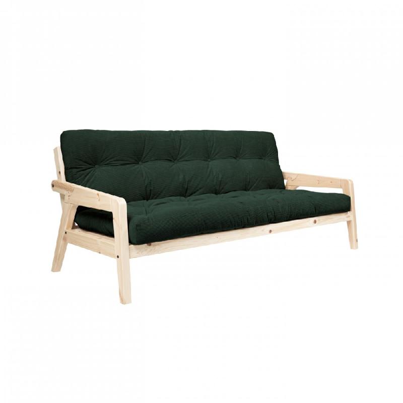 Canapé convertible futon Grab en pin naturel - Coloris vert foncé - Couchage 130 x 190 cm_0
