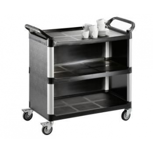 Chariot de service PVC noir - 2 étages - 3 tablettes - 250 kg - roues avec frein_0