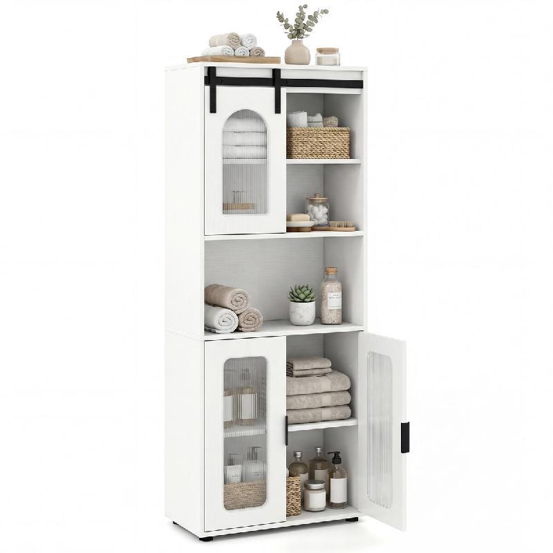 COSTWAY Armoire bain avec porte coulissante, bois, 60x30x150 cm - blanc Bois manufacturé VH35482IT_0
