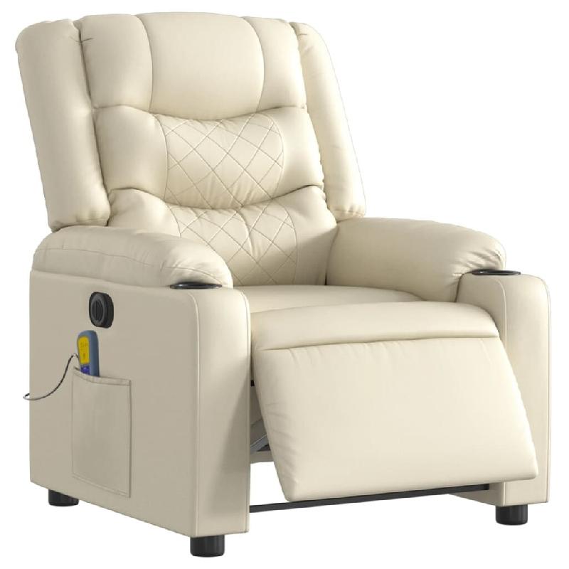 Fauteuil de massage inclinable électrique crème similicuir Modèle Hermelia - 8721012217775_0