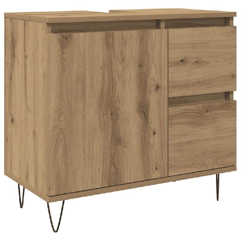Helloshop26 - Armoire de lavabo industrielle pratique rangement salle de bain 65 x 33 x 60 cm en bois chêne artisanal 02_0051107 - Bois massif 300023_0