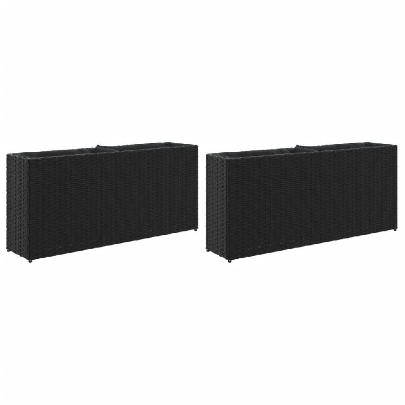 Helloshop26 - Lot de 2 jardinières décoratives 90 x 20 x 40 cm en résine tressée noir 02_0055520 - noir acier 3000239055243_0