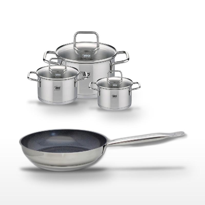 Lot Poêle 28cm & 3 Faitouts Elo Profi Therm Platinum - gris inox 3176239951868_0