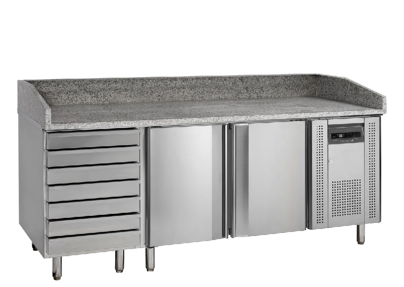 Meuble à pizza 2 portes et 7 tiroirs à pâte pces PT1310 Inox TEFCOLD_0