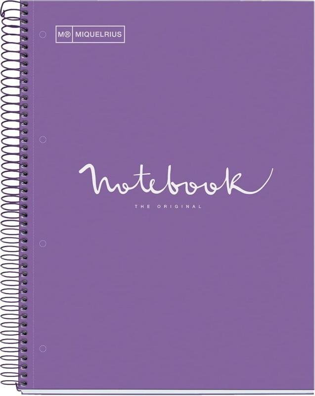 MIQUELRIUS Lot de 5 Cahier Emotions A4, 240p./120 feuilles 90 g/m², reliure intégrale, couverture carton violet, quadrillé 5x5 - 8422593466872_0