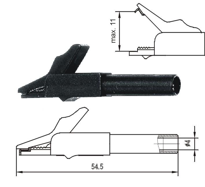 PETITE PINCE CROCODILE DIAM.4MM 300V CAT_II, 15A, OUVERTURE MÂCHOIRE MAX 11MM - MCTSAGK4-K