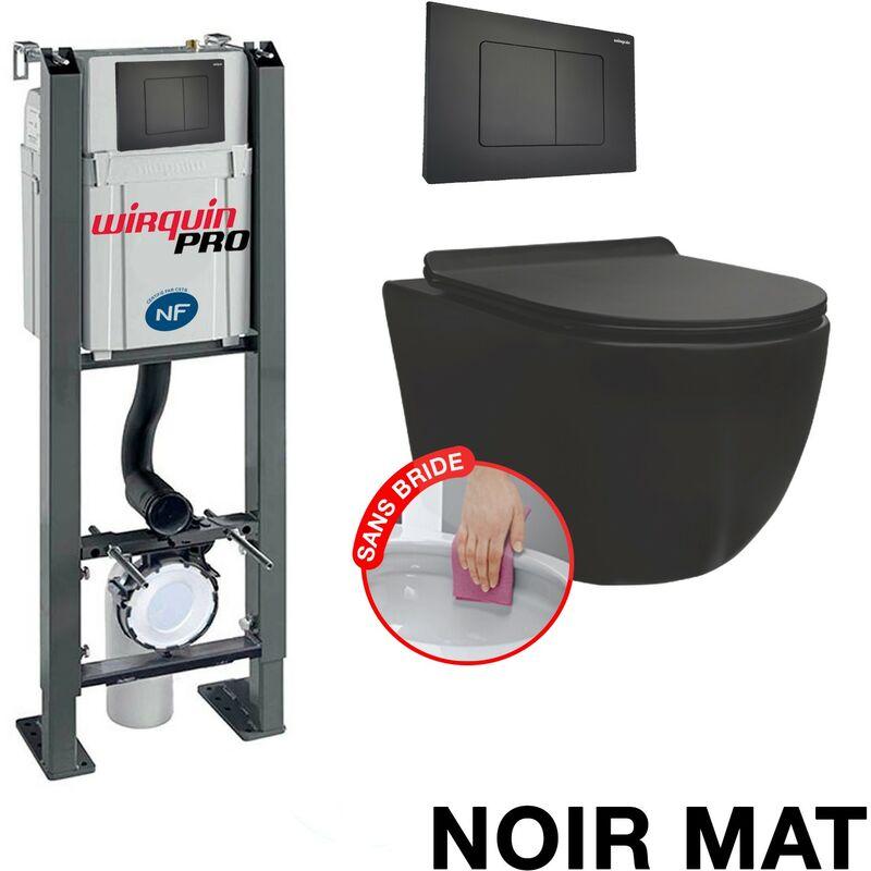 WIRQUIN PACK COMPLET WC BATI AUTOPORTANT + CUVETTE NOIR MAT SANS