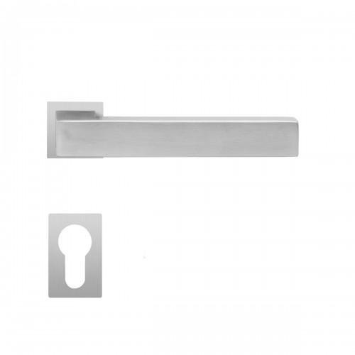 POIGNÉES DE PORTE SUR ROSACES RONDES SÉRIE OREGON - INOX SATINÉ - CLÉ I KARCHER DESIGN