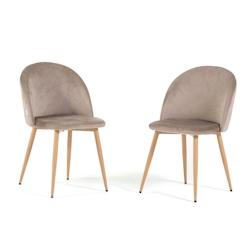 RATTATAN Lot de 2 chaises en velours avec pieds en métal, design élégant pour cuisine, salle à manger, bar ou restaurant – Sara – Taupe/Effet_0