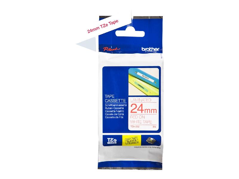 RUBAN POUR PTOUCH LAMINÉ ROUGE/BLANC 24MMX8M TZE252