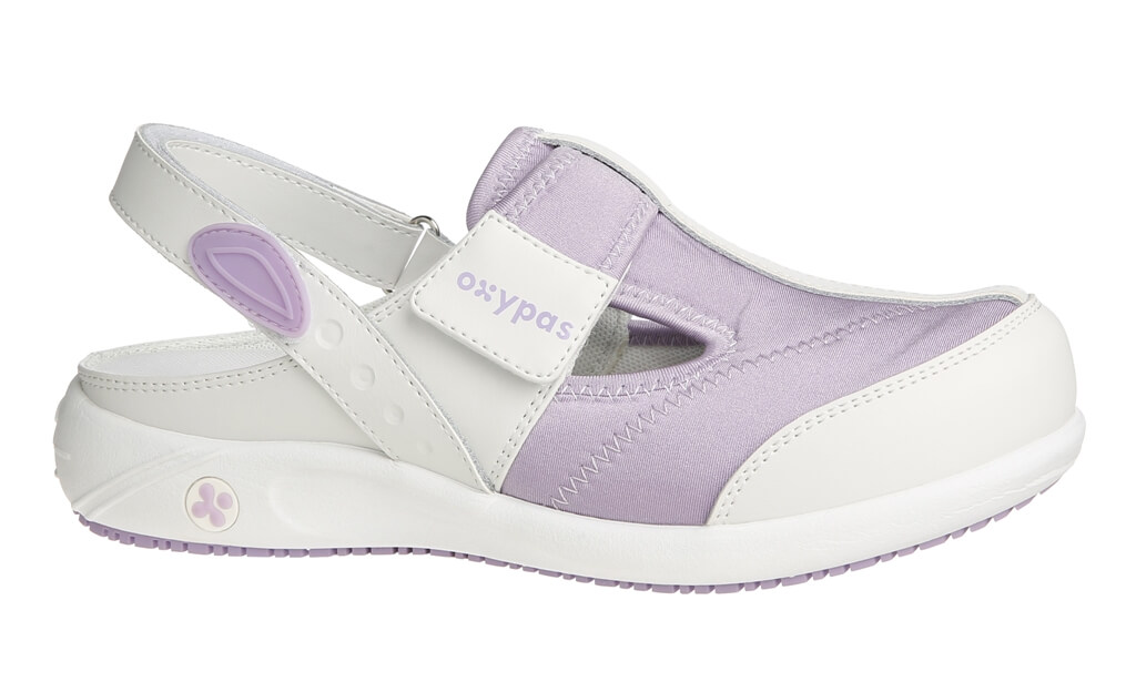 SABOT MÉDICAL SRC EN CUIR ET LYCRA BLANC ET PARME ANAIS OXYPAS
