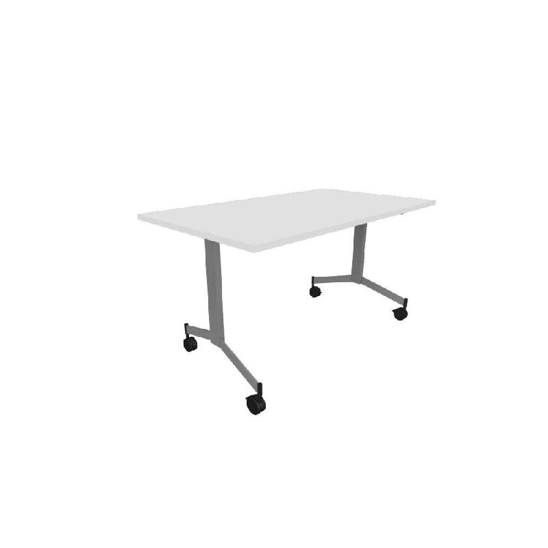 TABLE BASCULANTE A ROULETTES 140 CM X 70 CM - BLANC PIEDS METAL ALUMINIUM