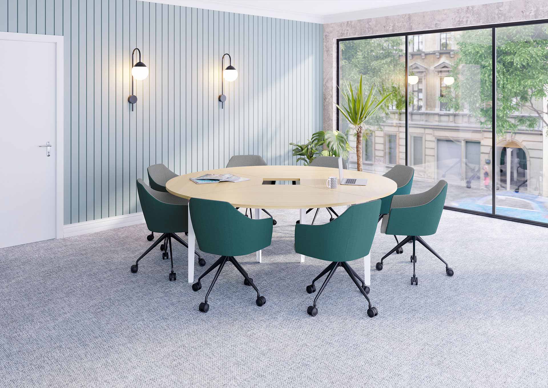Table de salle de réunion Paris - piètement triangulaire design et élégant - différentes formes de plateaux et coloris_0