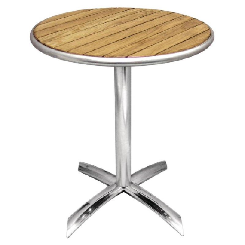 Table ronde à plateau basculant en frêne Ø 60 cm - pied en aluminium résistant - utilisation intérieure/extérieure_0