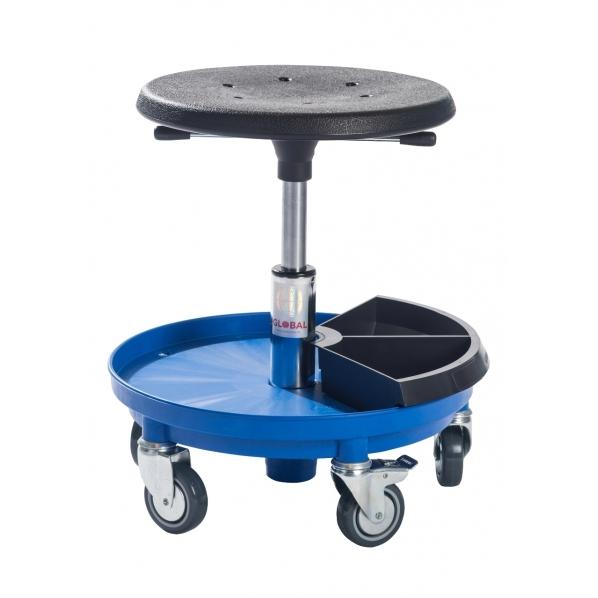 Tabouret technique sur roulettes - rangement intégré - base bleue - 5 coloris - Rolléco_0
