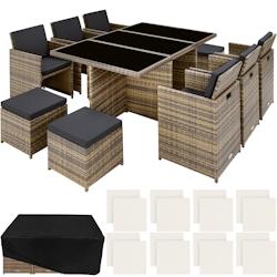 Tectake Salon de jardin YORK 10 places avec 2 sets de housses + housse de protection, variante 2 - marron naturel - 403642 - marron aluminium 403642_0