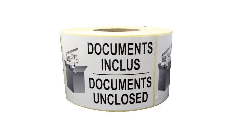 Étiquettes de danger - Documents inclus/documents inclosed - rouleau de 1000 - papier adhésif - format 100x150mm ou 74x105mm - mandrin 40mm ou 76mm_0