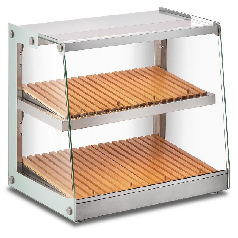 Vitrine snack neutre en acier et verre avec 2 étagères en bois. Eclairage LED. Dimensions (LxPxH) 98,9x45,7x51,6 cm. Modèle BRD100 - 4242_0