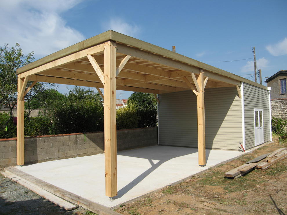 Abri camping-car ouvert - structure en bois avec toiture plate - dimensions 400 x 800 cm_0